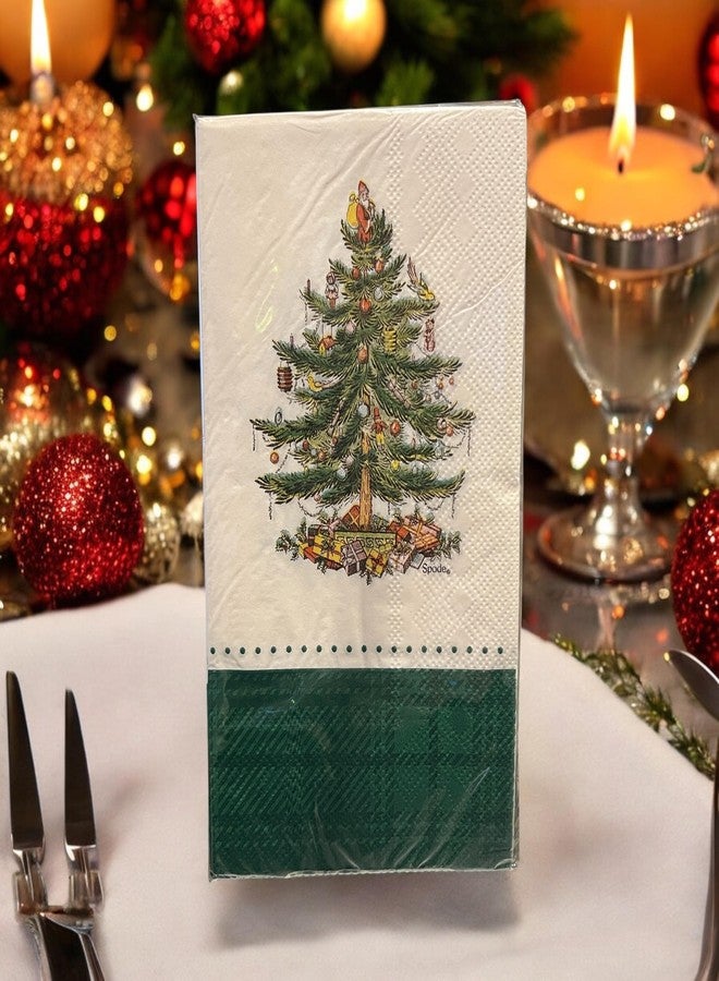 سبود مناديل ورقية للاستخدام مرة واحدة من سبود، بتصميم شجرة عيد الميلاد، مناسبة لحفلات العشاء، بحافة خضراء منقوشة، 32 منديلًا - Image 2